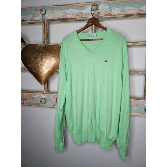 Peter Millar V-neck Green Lightweight Sweater Cotton/Cashmere  Men's Size Large - Picture 3 of 7